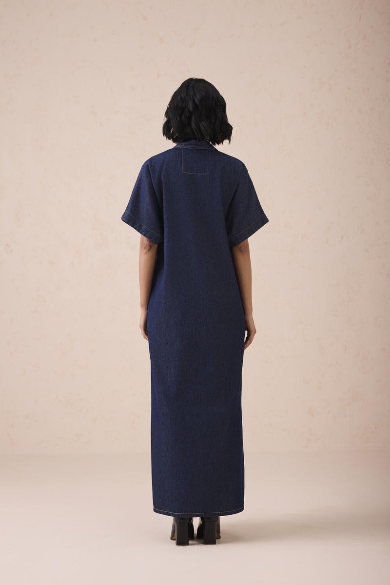 The Slow Sustainable Denim Maxi Dress cotton by SUI in blue color for women Worldwide