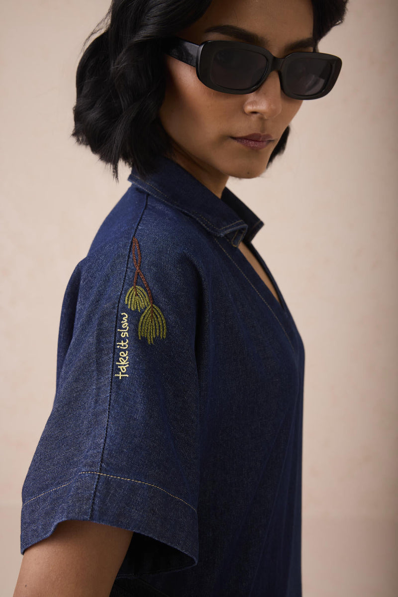 The Slow Sustainable Denim Maxi Dress cotton by SUI in blue color for women Worldwide