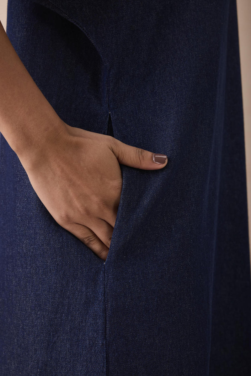 The Slow Sustainable Denim Maxi Dress cotton by SUI in blue color for women Worldwide
