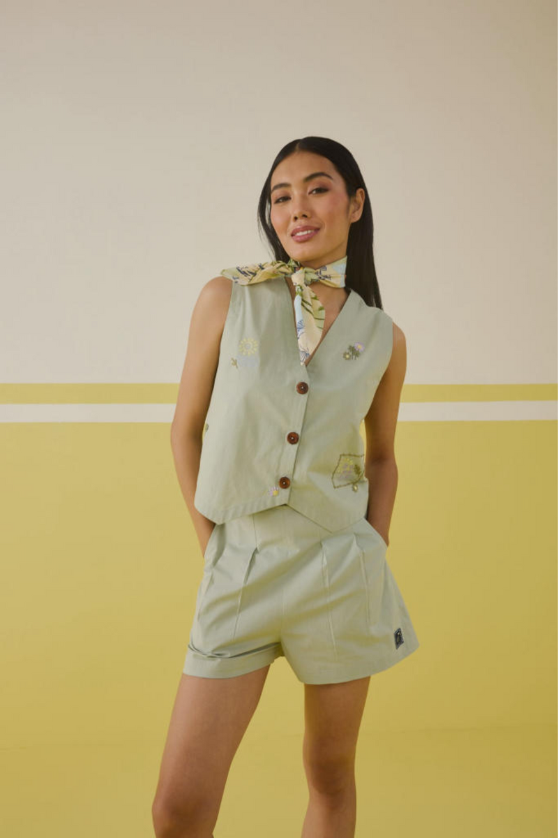 The Summer Organic Cotton Waistcoat poplin by SUI in mint color for women Worldwide