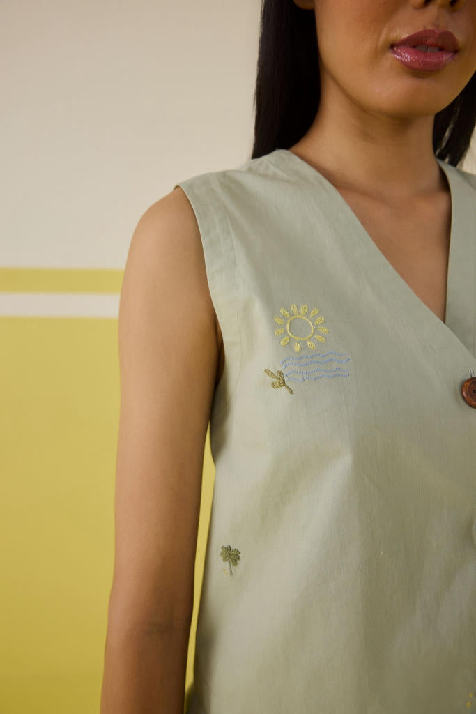 The Summer Organic Cotton Waistcoat poplin by SUI in mint color for women Worldwide