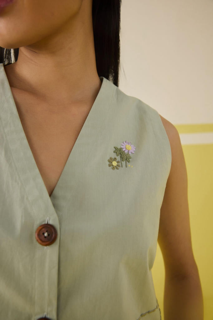 The Summer Organic Cotton Waistcoat poplin by SUI in mint color for women Worldwide