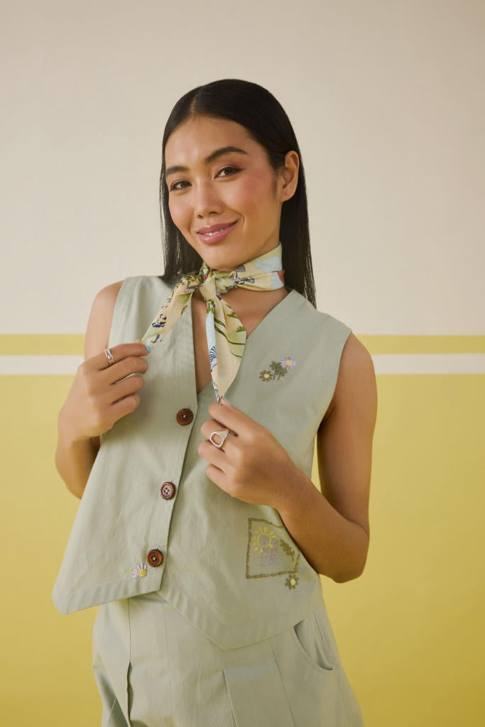 The Summer Organic Cotton Waistcoat poplin by SUI in mint color for women Worldwide