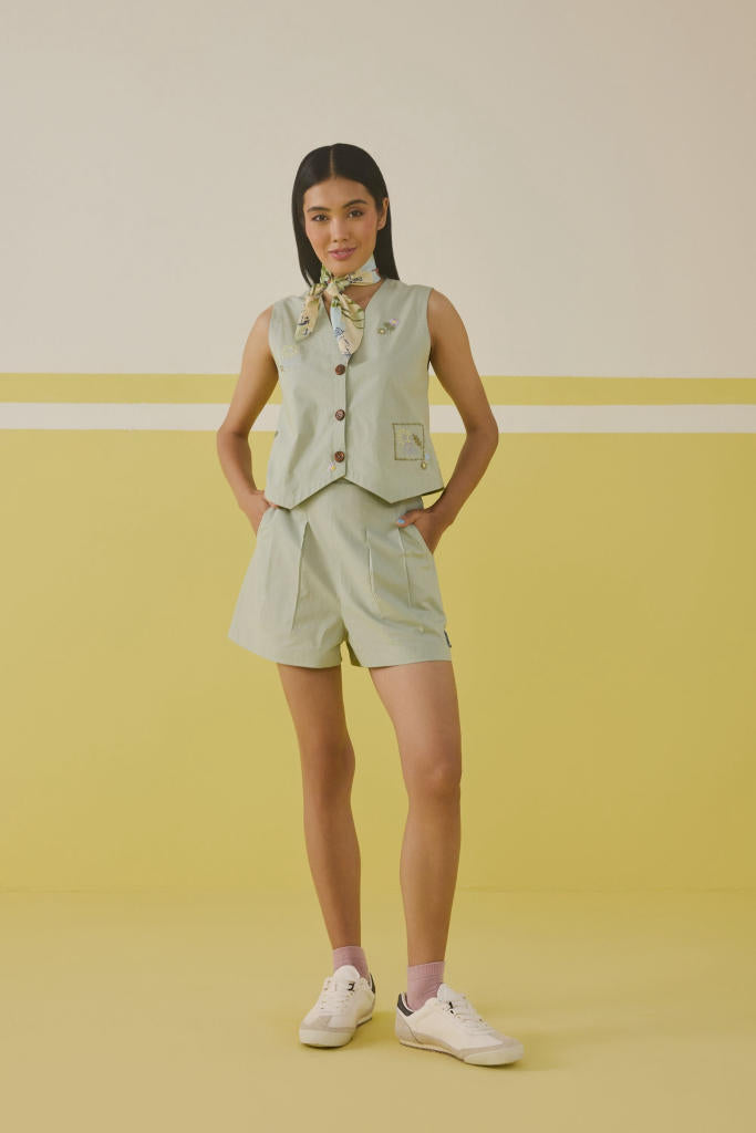 The Summer Organic Cotton Waistcoat poplin by SUI in mint color for women Worldwide