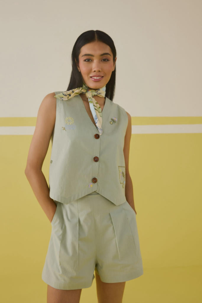 The Summer Organic Cotton Waistcoat poplin by SUI in mint color for women Worldwide