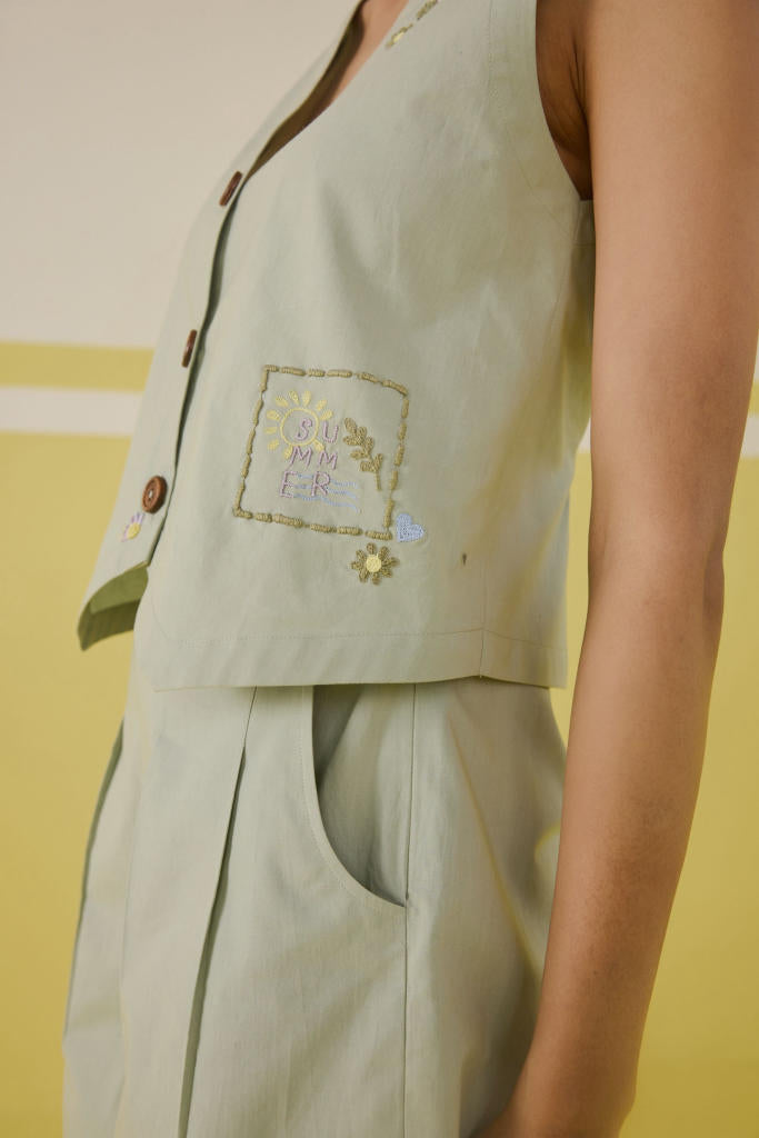 The Summer Organic Cotton Waistcoat poplin by SUI in mint color for women Worldwide