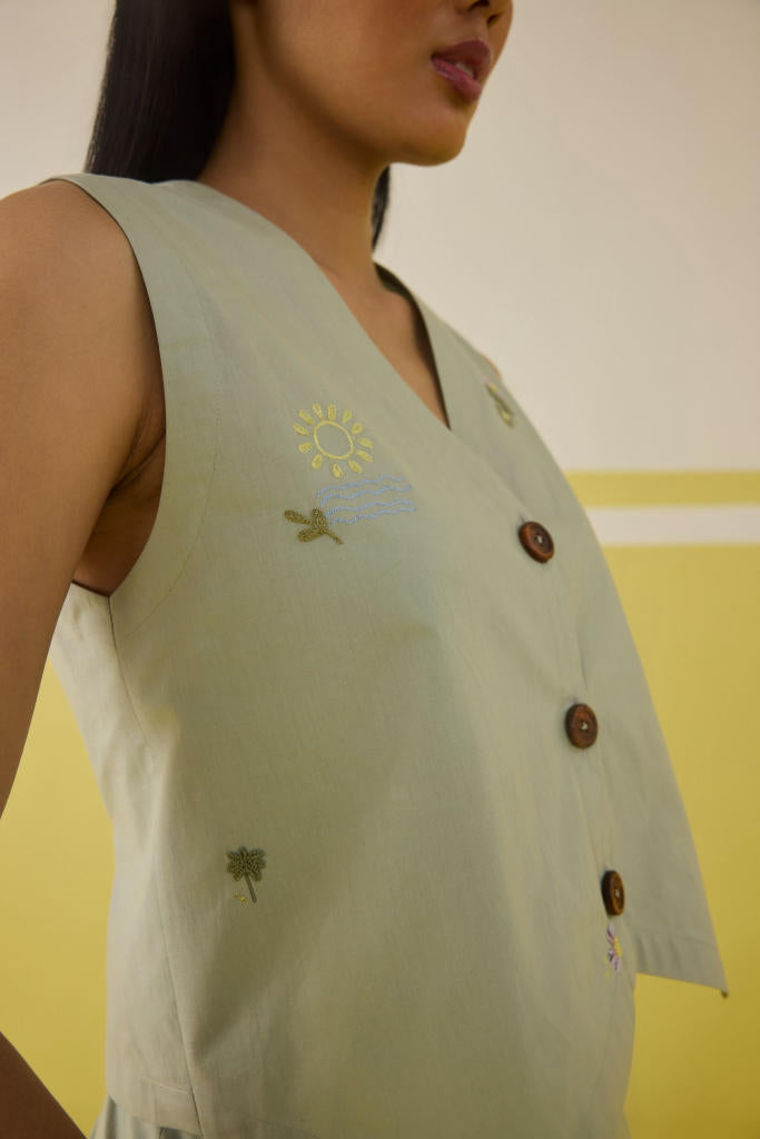 The Summer Organic Cotton Waistcoat poplin by SUI in mint color for women Worldwide