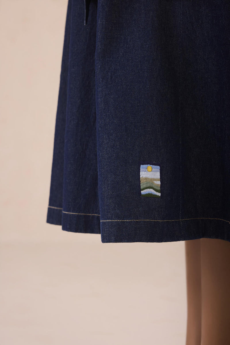 The Sunrise Denim Midi Dress cotton by SUI in blue color for women Worldwide