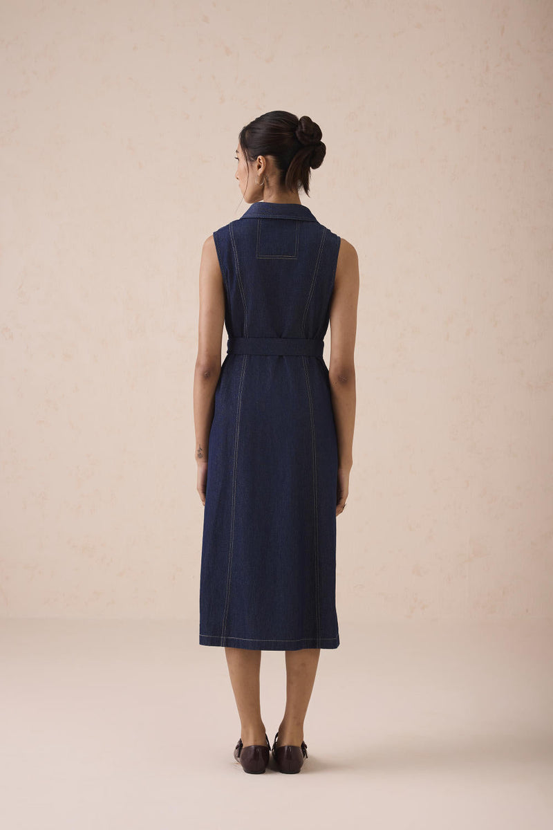 The Sunrise Denim Midi Dress cotton by SUI in blue color for women Worldwide