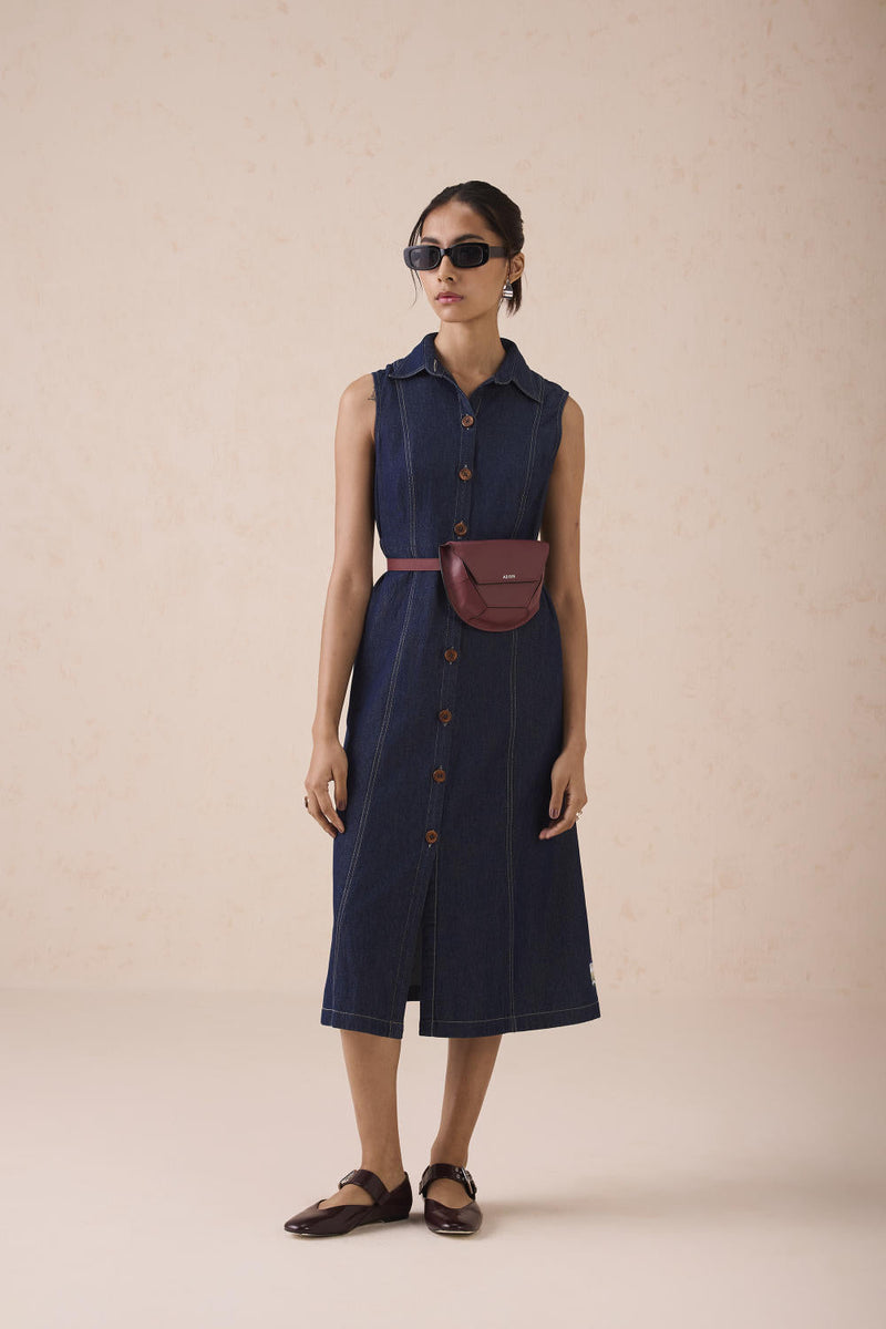 The Sunrise Denim Midi Dress cotton by SUI in blue color for women Worldwide