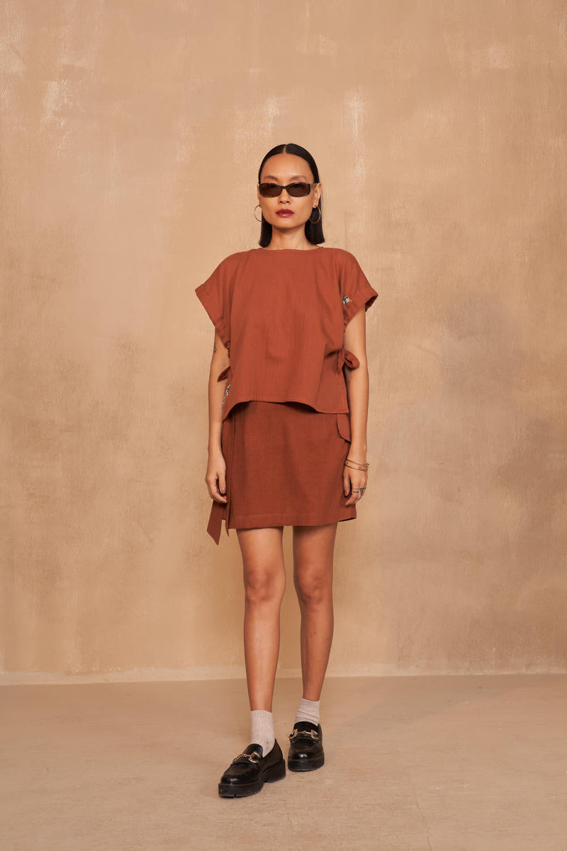 The Wildflower Bloom Organic Cotton Top by SUI in brown color for women Worldwide