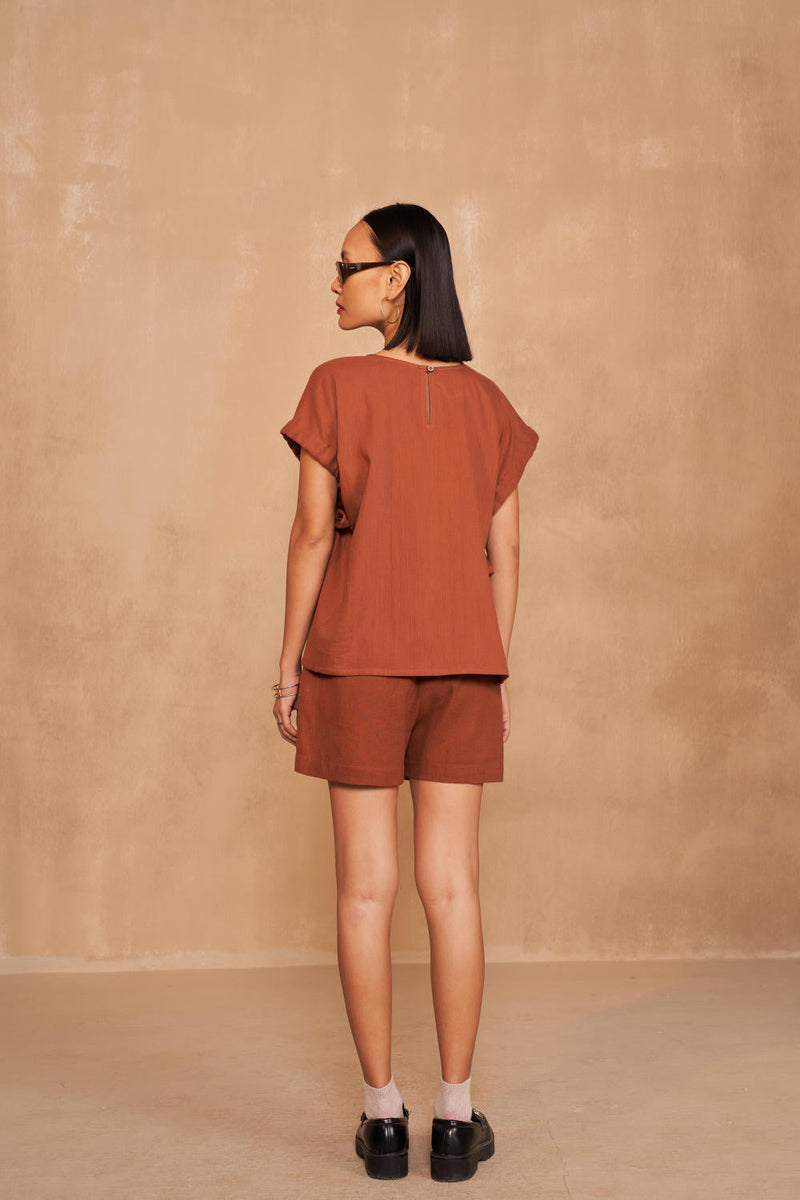 The Wildflower Bloom Organic Cotton Top by SUI in brown color for women Worldwide