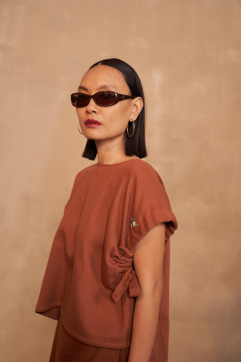 The Wildflower Bloom Organic Cotton Top by SUI in brown color for women Worldwide