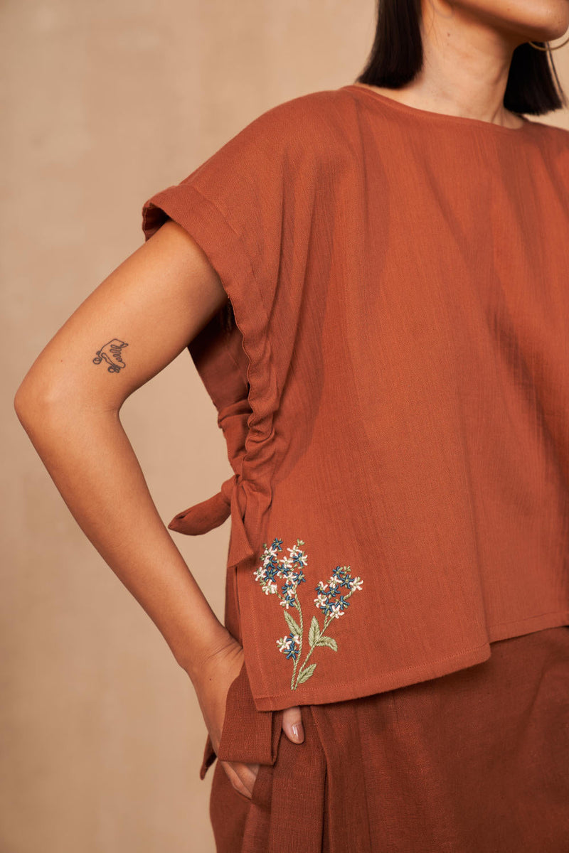 The Wildflower Bloom Organic Cotton Top by SUI in brown color for women Worldwide