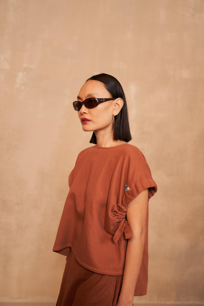 The Wildflower Bloom Organic Cotton Top by SUI in brown color for women Worldwide