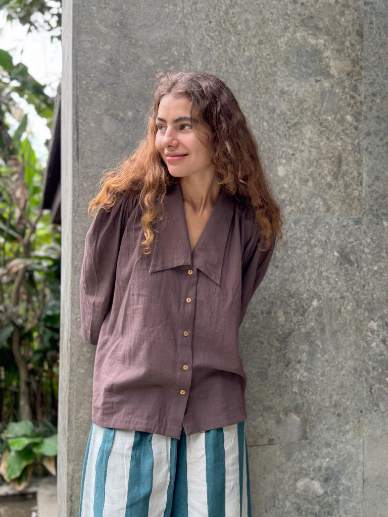 Mulholland Shirt — Brown cotton by World of Crow in brown color for women Worldwide