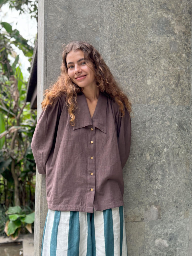 Mulholland Shirt — Brown cotton by World of Crow in brown color for women Worldwide