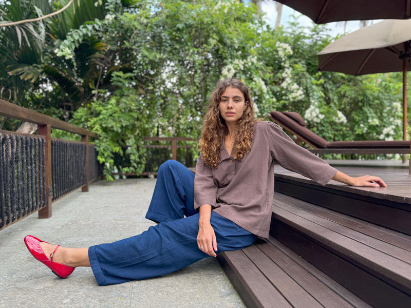Mulholland Shirt — Brown cotton by World of Crow in brown color for women Worldwide