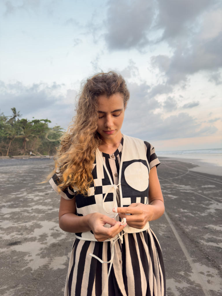 The Geometric Vest cotton by World of Crow in black color for women Worldwide