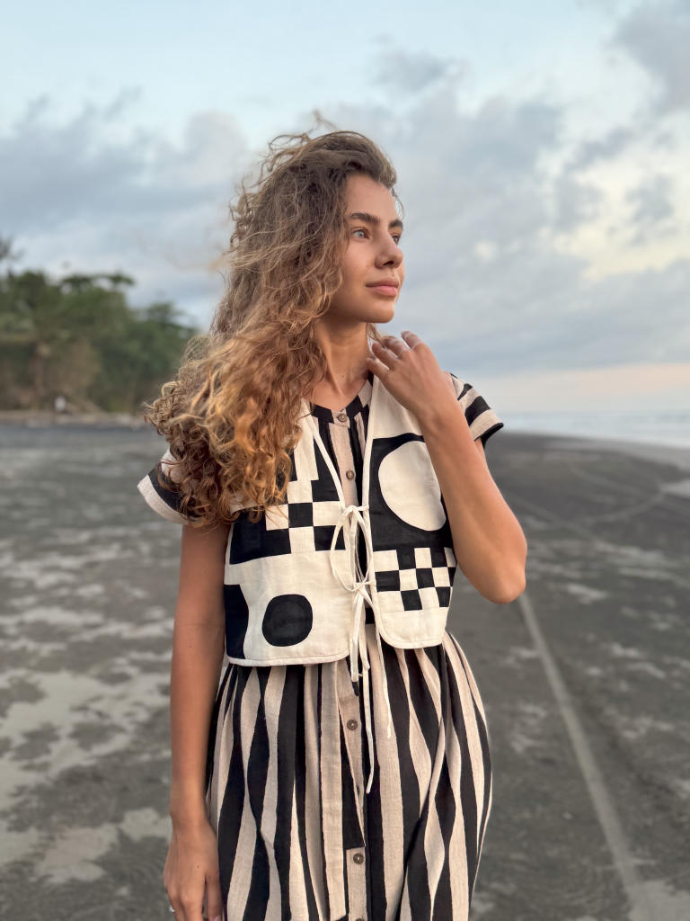 The Geometric Vest cotton by World of Crow in black color for women Worldwide