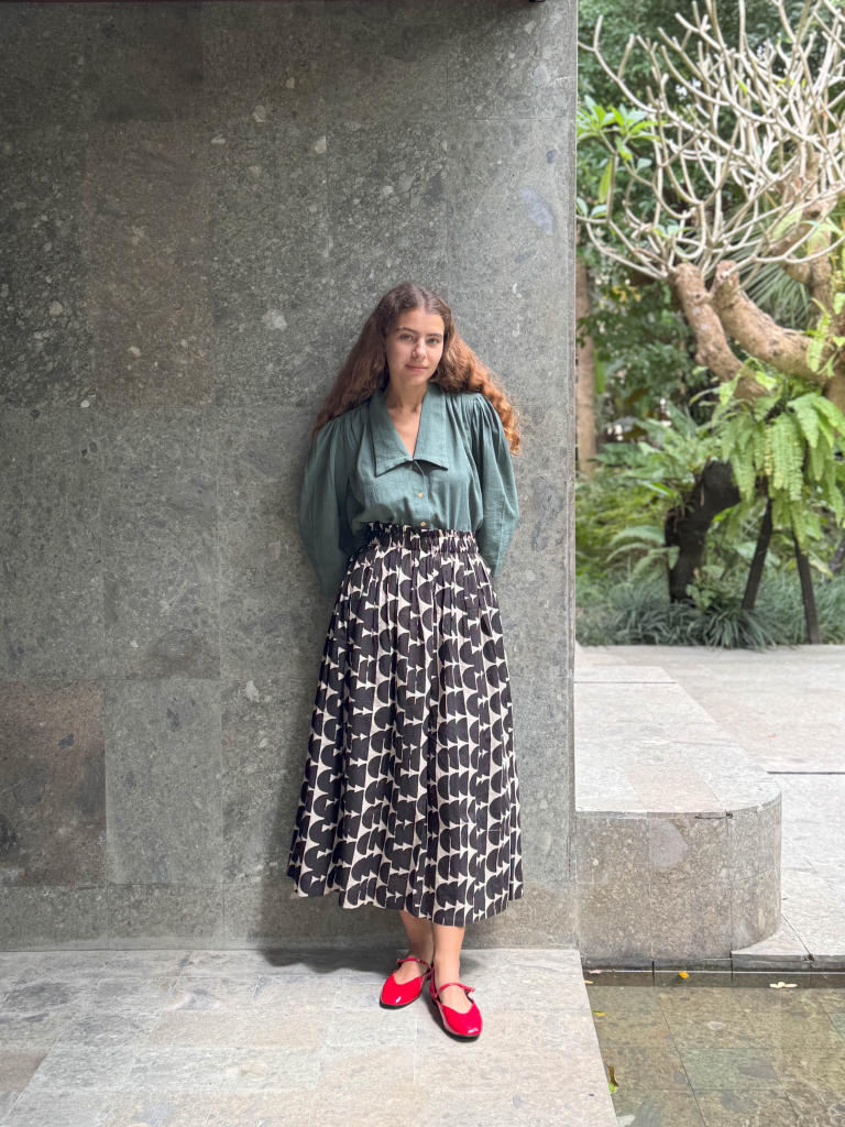The Half Moons Black Skirt cotton by World of Crow in black color for women Worldwide