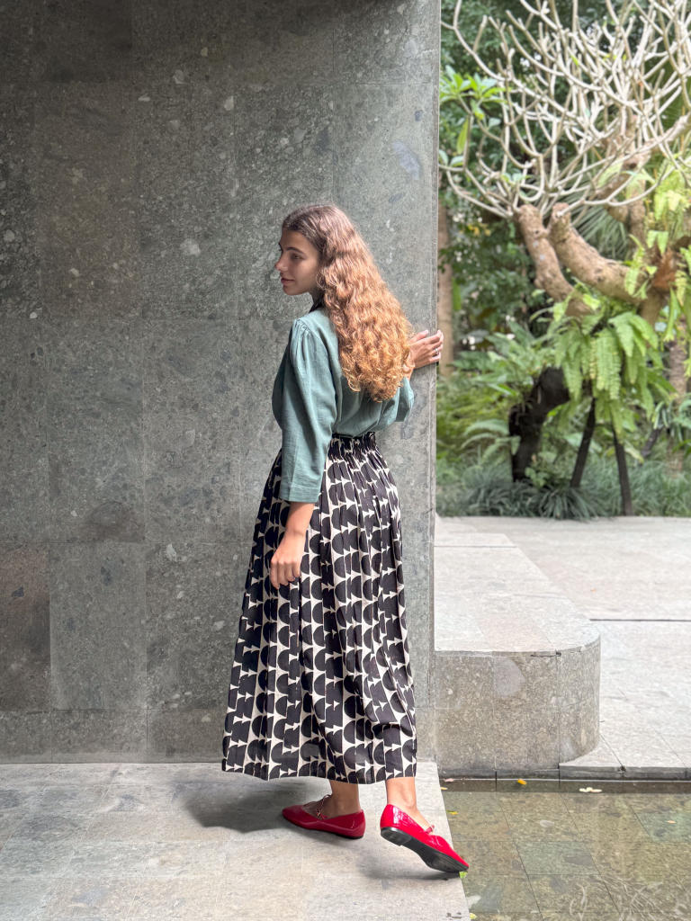 The Half Moons Black Skirt cotton by World of Crow in black color for women Worldwide