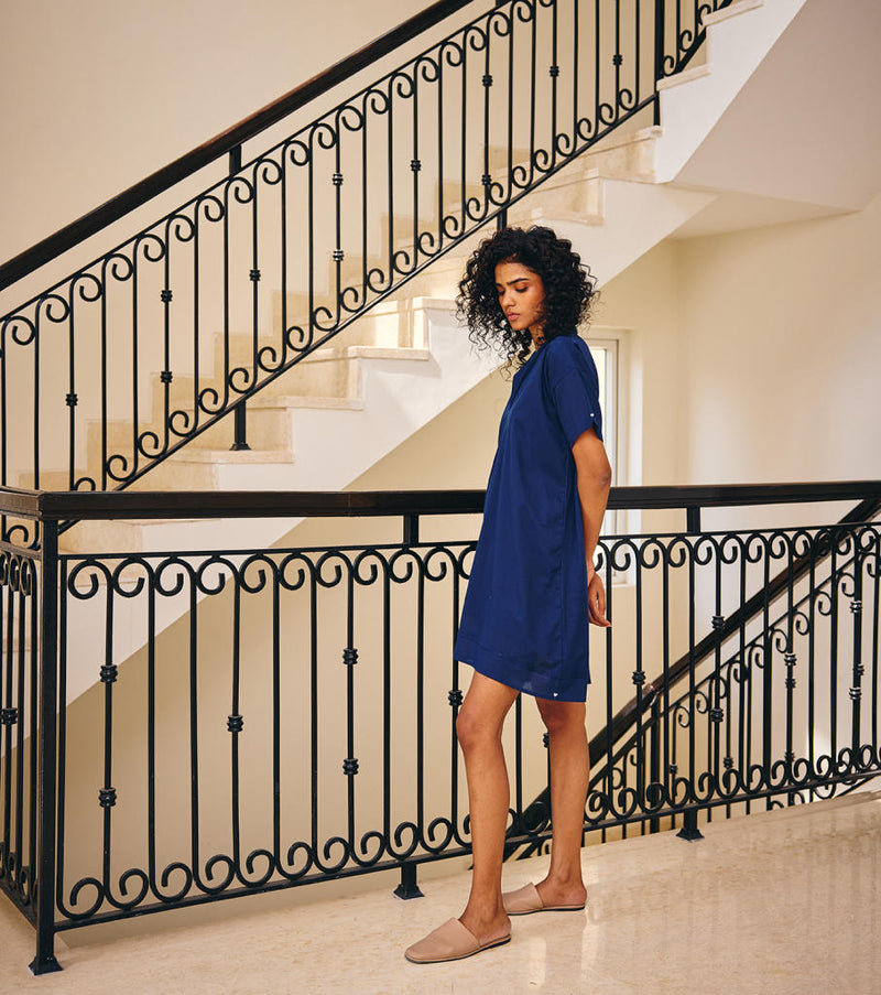 The Novelty Dress cotton by Khara Kapas in blue for women Worldwide
