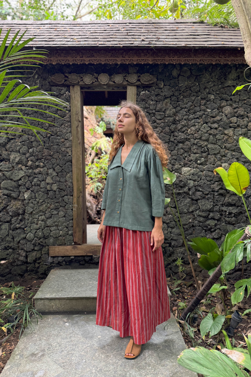 Mulholland Shirt — Vintage cotton by World of Crow in olive color for women Worldwide