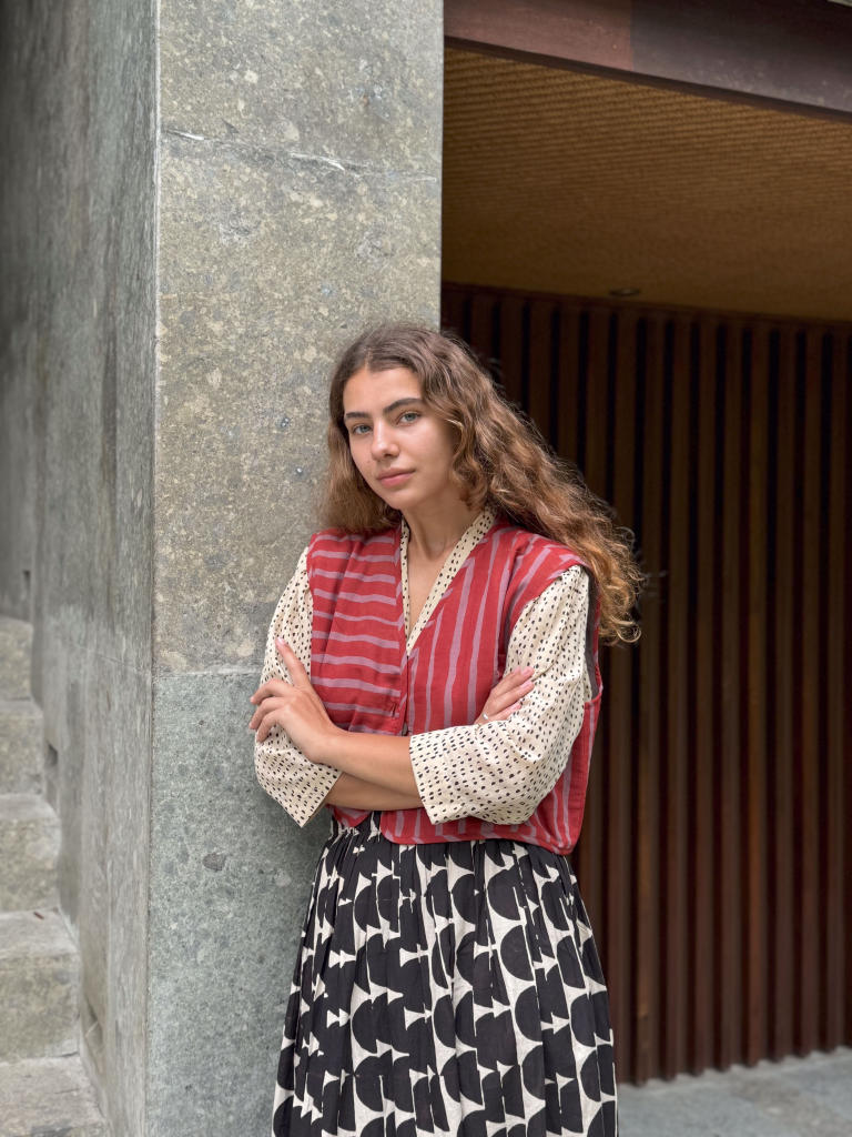 The Red - Striped Vest cotton by World of Crow in red color for women Worldwide