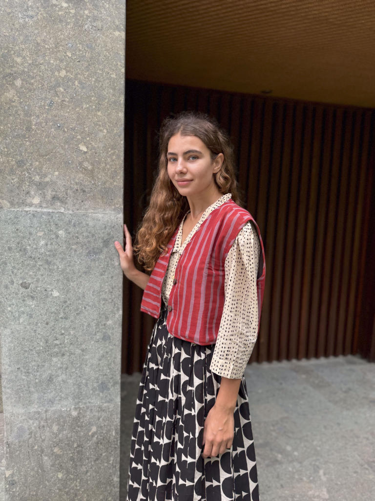 The Red - Striped Vest cotton by World of Crow in red color for women Worldwide