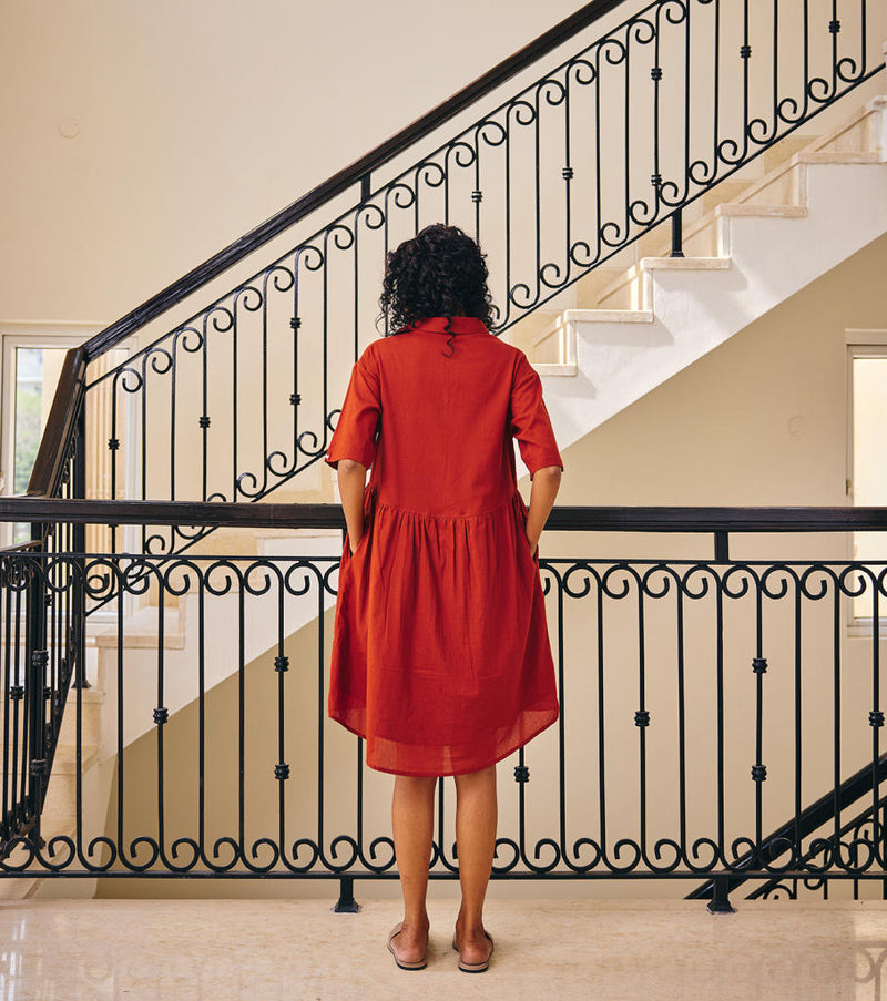 The Sonder Dress cotton by Khara Kapas in rust for women Worldwide