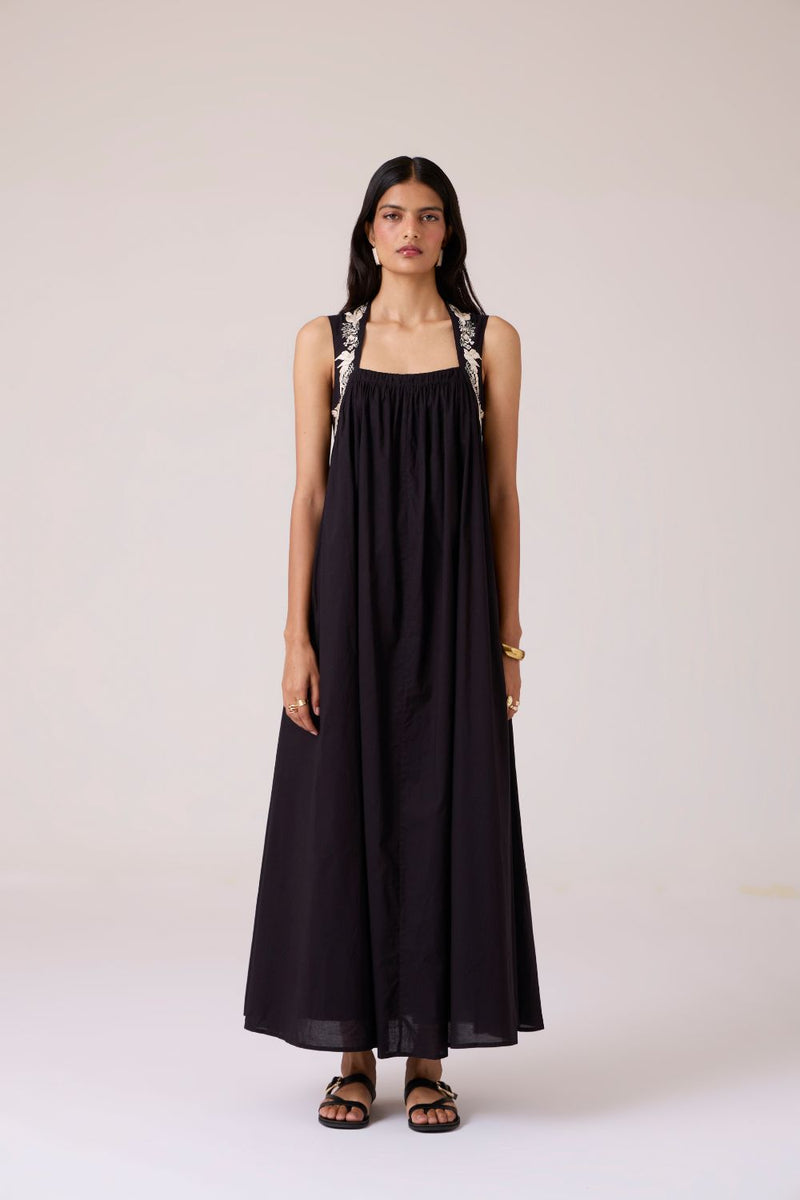 Themis Black Embroidered Dress cotton by The Summer House in black color for women Worldwide
