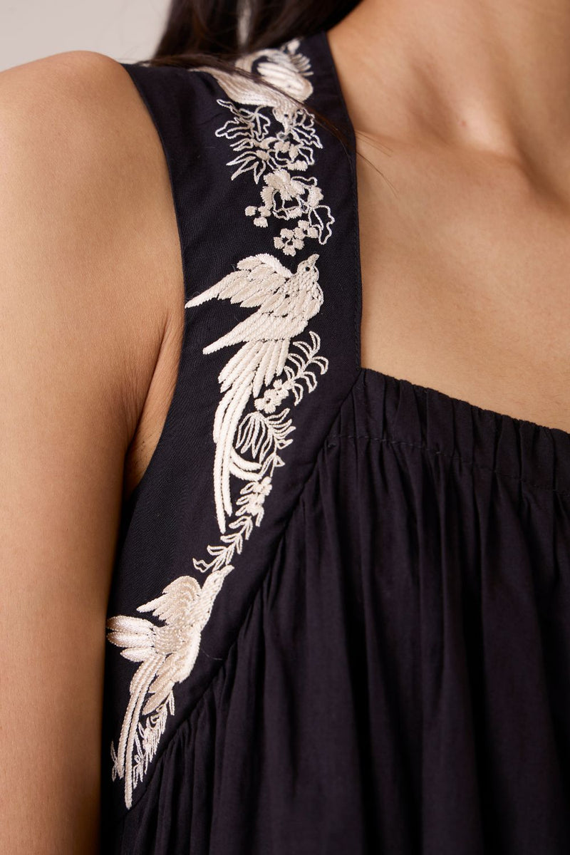 Themis Black Embroidered Dress cotton by The Summer House in black color for women Worldwide