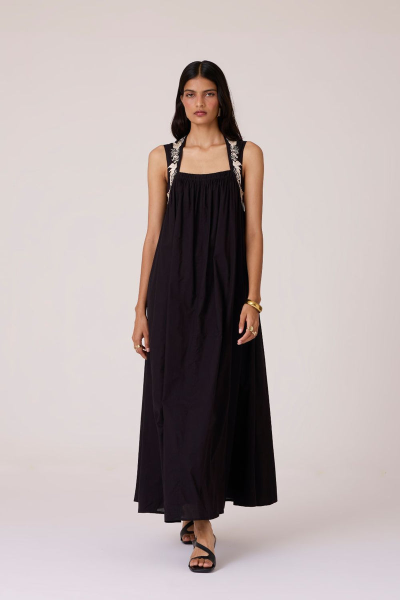 Themis Black Embroidered Dress cotton by The Summer House in black color for women Worldwide