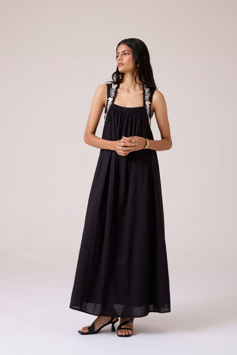 Themis Black Embroidered Dress cotton by The Summer House in black color for women Worldwide