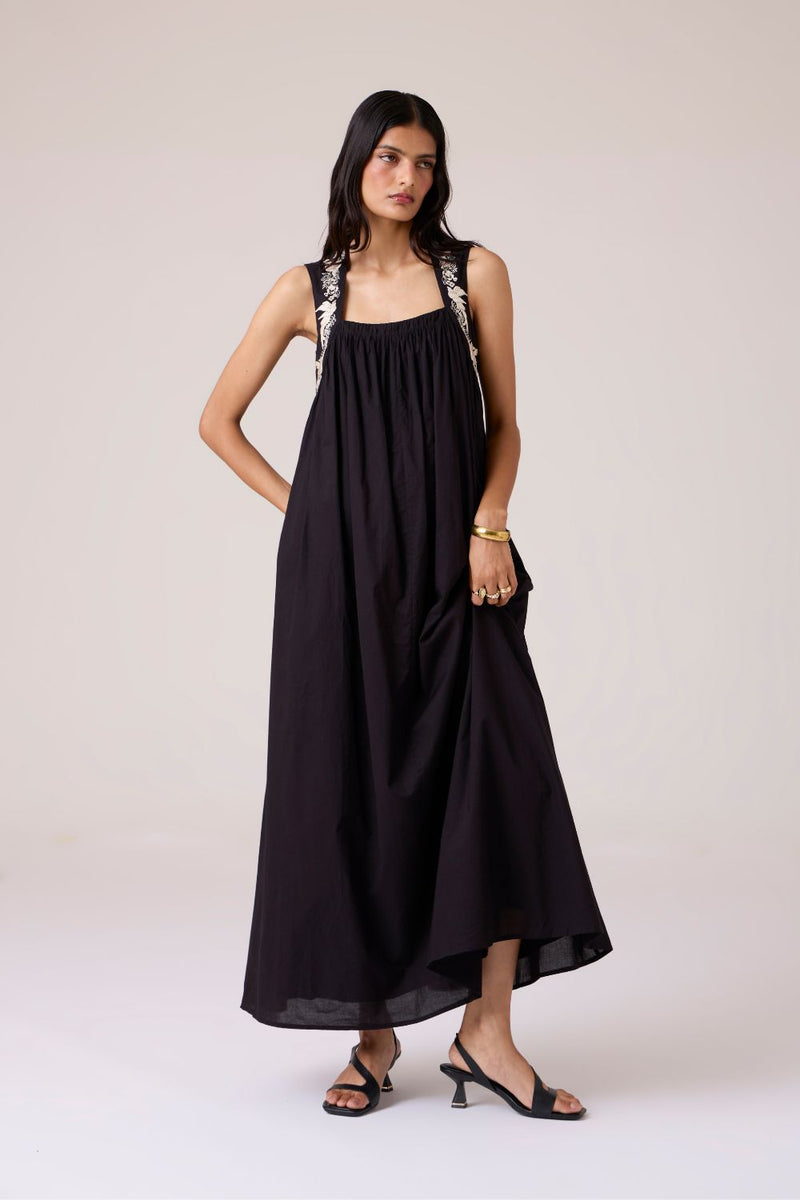Themis Black Embroidered Dress cotton by The Summer House in black color for women Worldwide