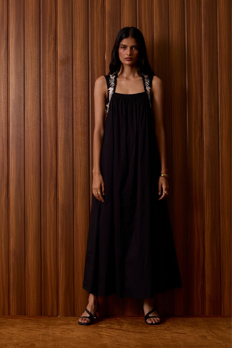 Themis Black Embroidered Dress cotton by The Summer House in black color for women Worldwide