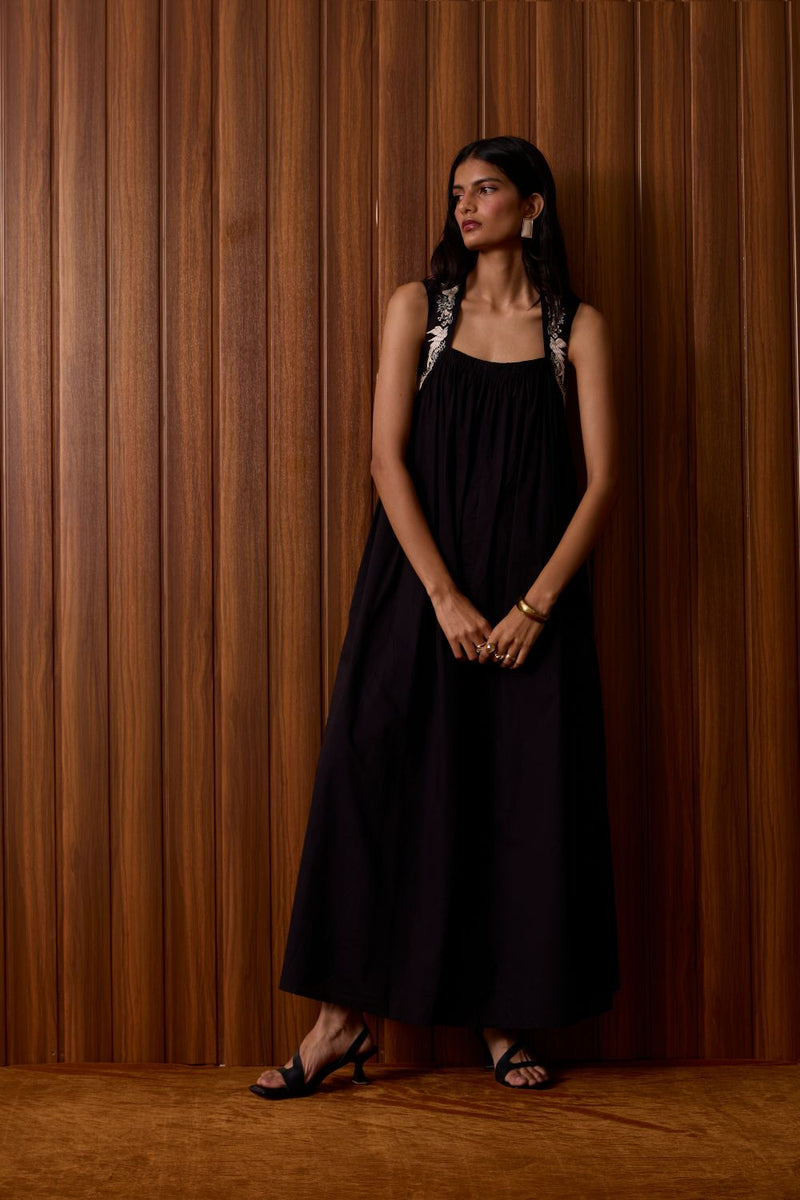 Themis Black Embroidered Dress cotton by The Summer House in black color for women Worldwide
