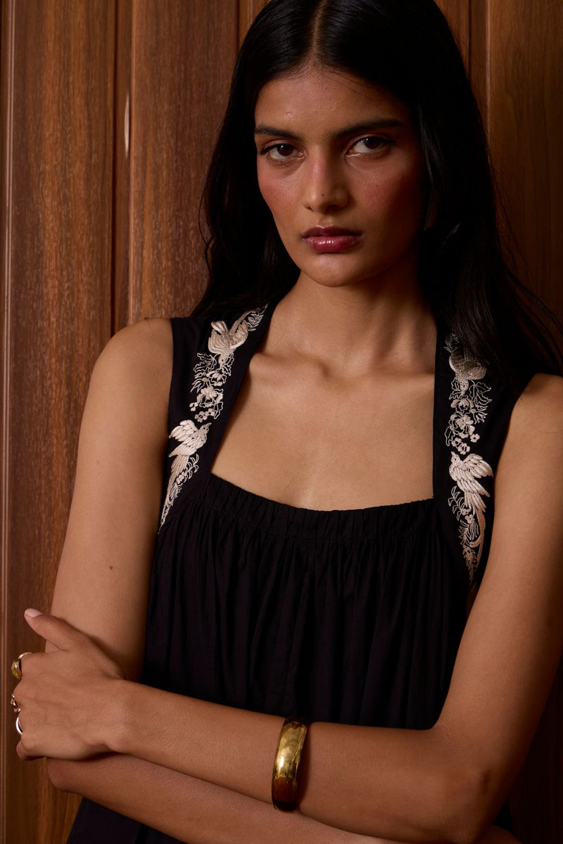 Themis Black Embroidered Dress cotton by The Summer House in black color for women Worldwide