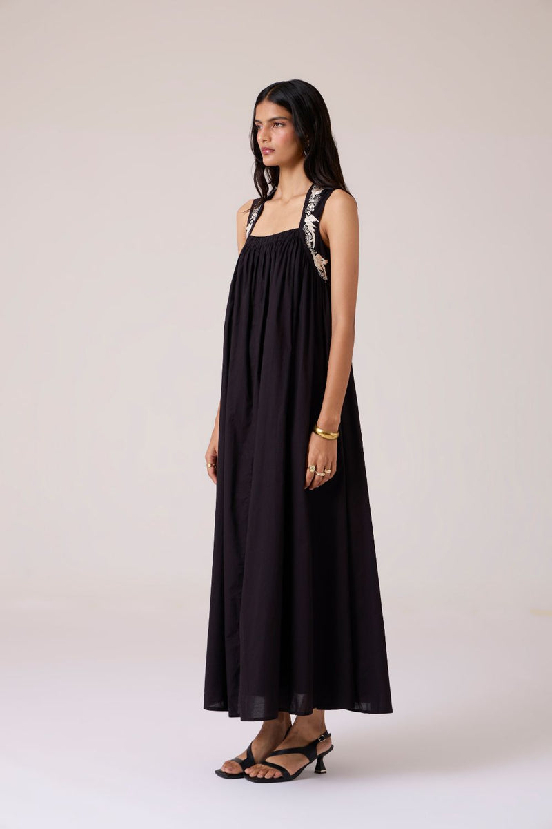 Themis Black Embroidered Dress cotton by The Summer House in black color for women Worldwide