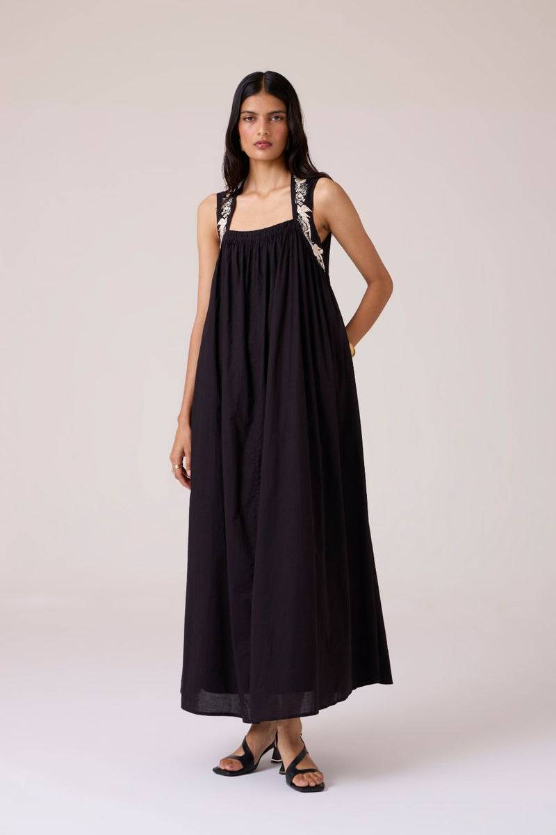 Themis Black Embroidered Dress cotton by The Summer House in black color for women Worldwide