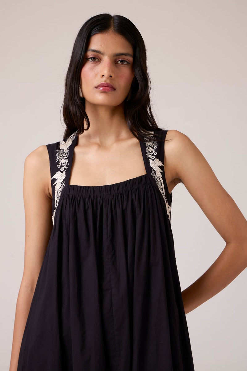 Themis Black Embroidered Dress cotton by The Summer House in black color for women Worldwide