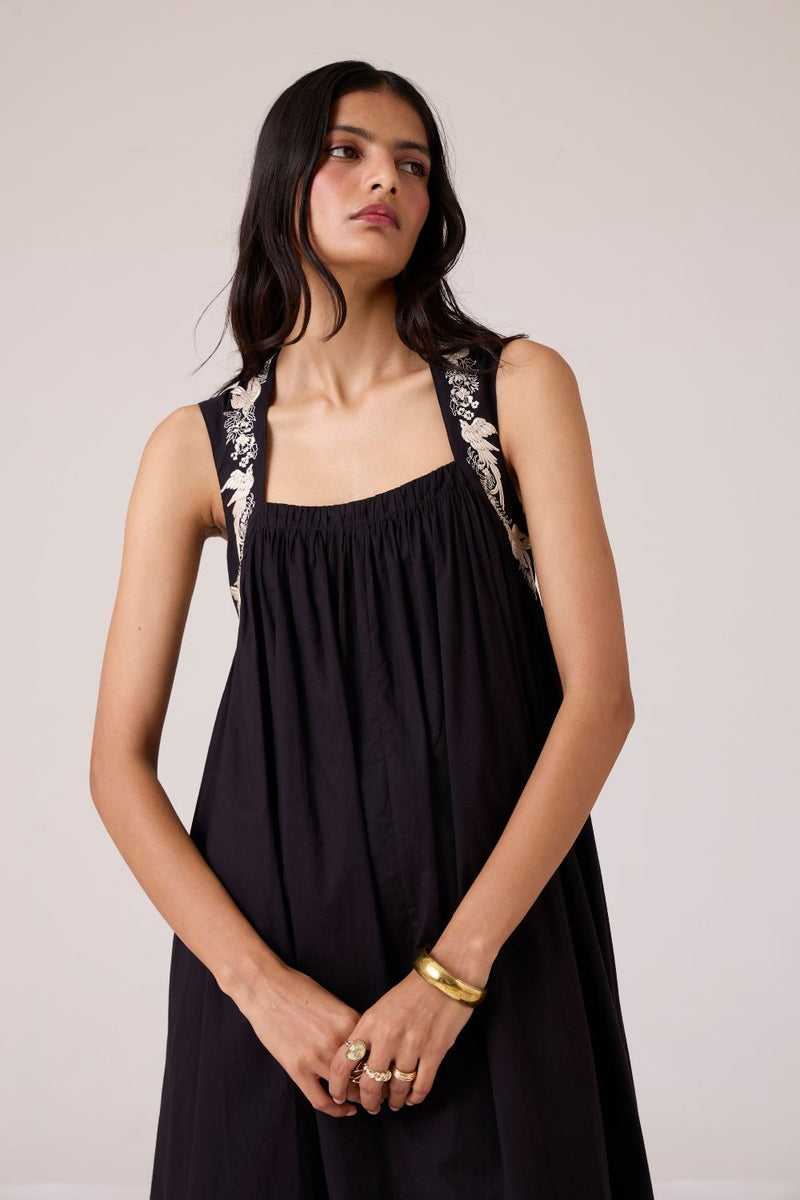 Themis Black Embroidered Dress cotton by The Summer House in black color for women Worldwide