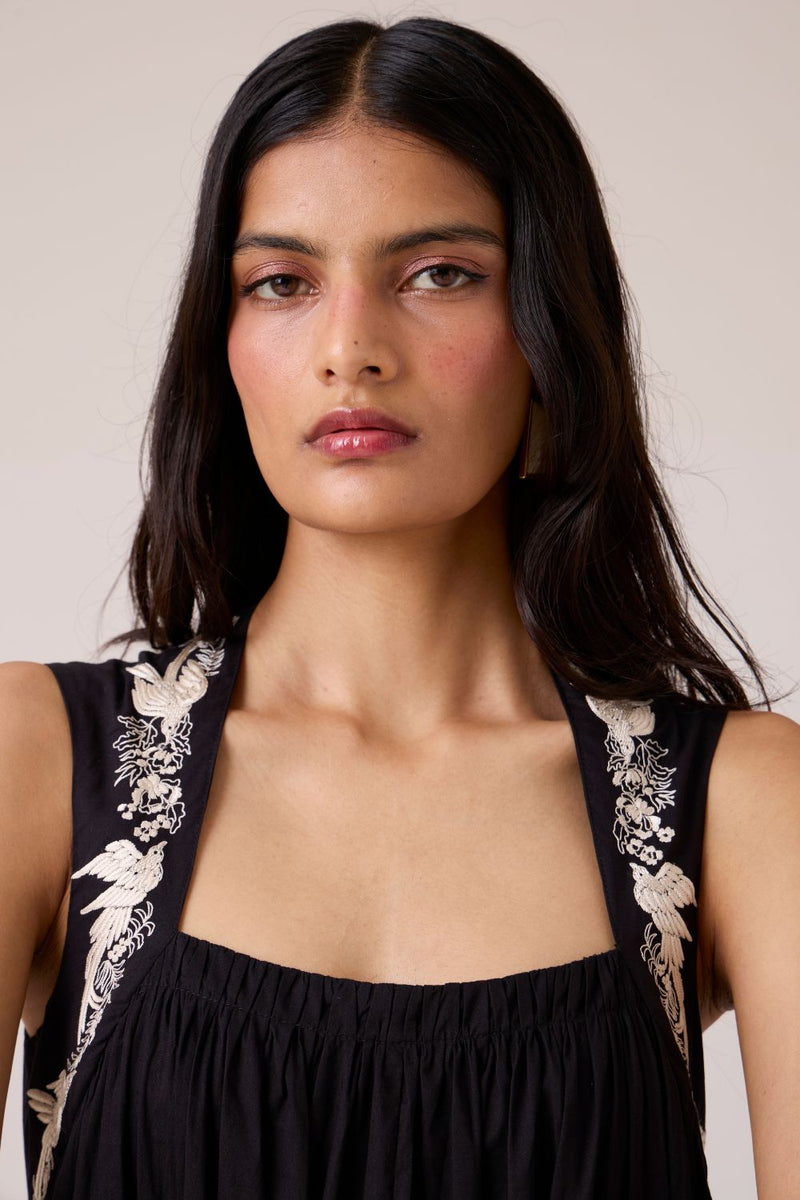 Themis Black Embroidered Dress cotton by The Summer House in black color for women Worldwide