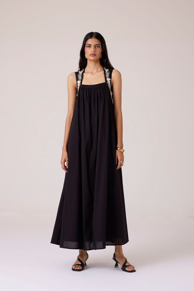 Themis Black Embroidered Dress cotton by The Summer House in black color for women Worldwide
