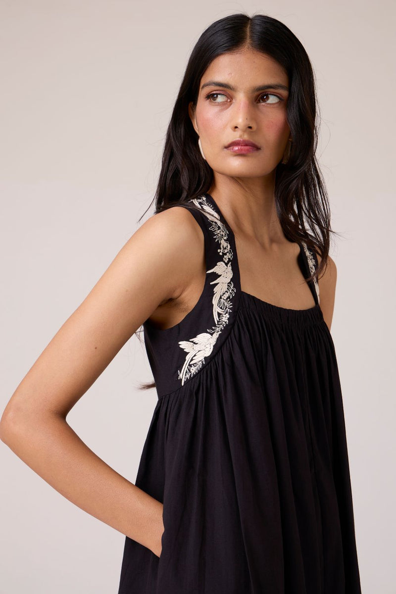 Themis Black Embroidered Dress cotton by The Summer House in black color for women Worldwide