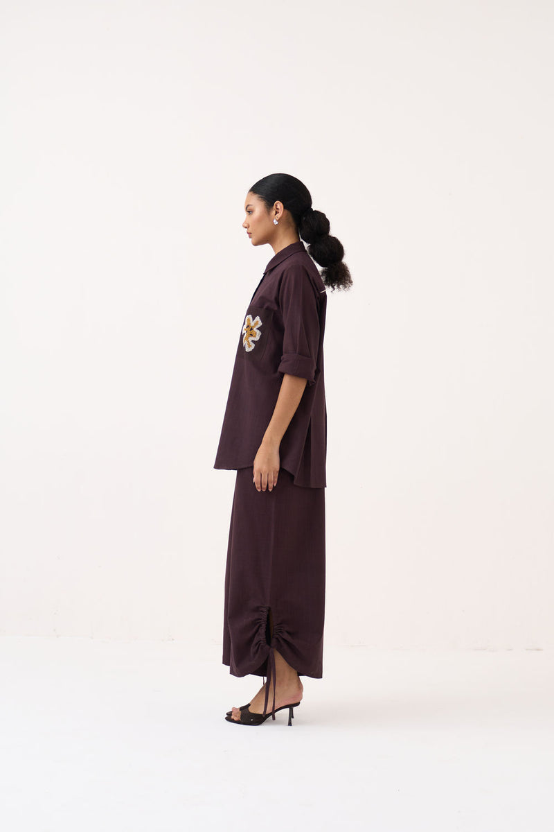 Drawstring Bottom-Dark Brown handwoven cotton pant/trouser by THREE in brown for women Worldwide