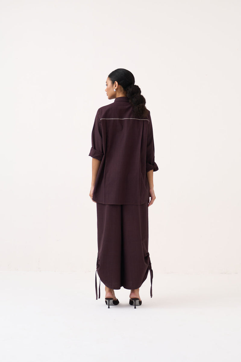 Drawstring Bottom-Dark Brown handwoven cotton pant/trouser by THREE in brown for women Worldwide