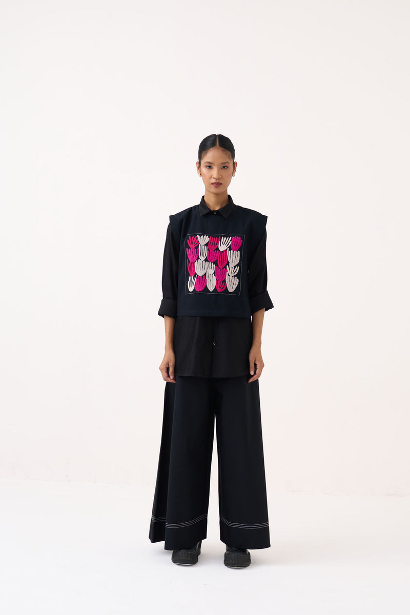 All Over Embroidery Overlay Co-Ord (Set Of 3)-Grey handwoven cotton co-ord set by THREE in grey, fuchsia for women Worldwide