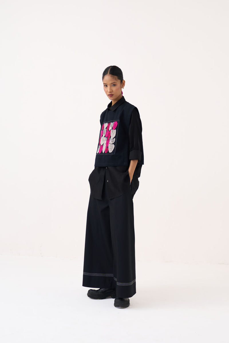 All Over Embroidery Overlay Co-Ord (Set Of 3)-Grey handwoven cotton co-ord set by THREE in grey, fuchsia for women Worldwide